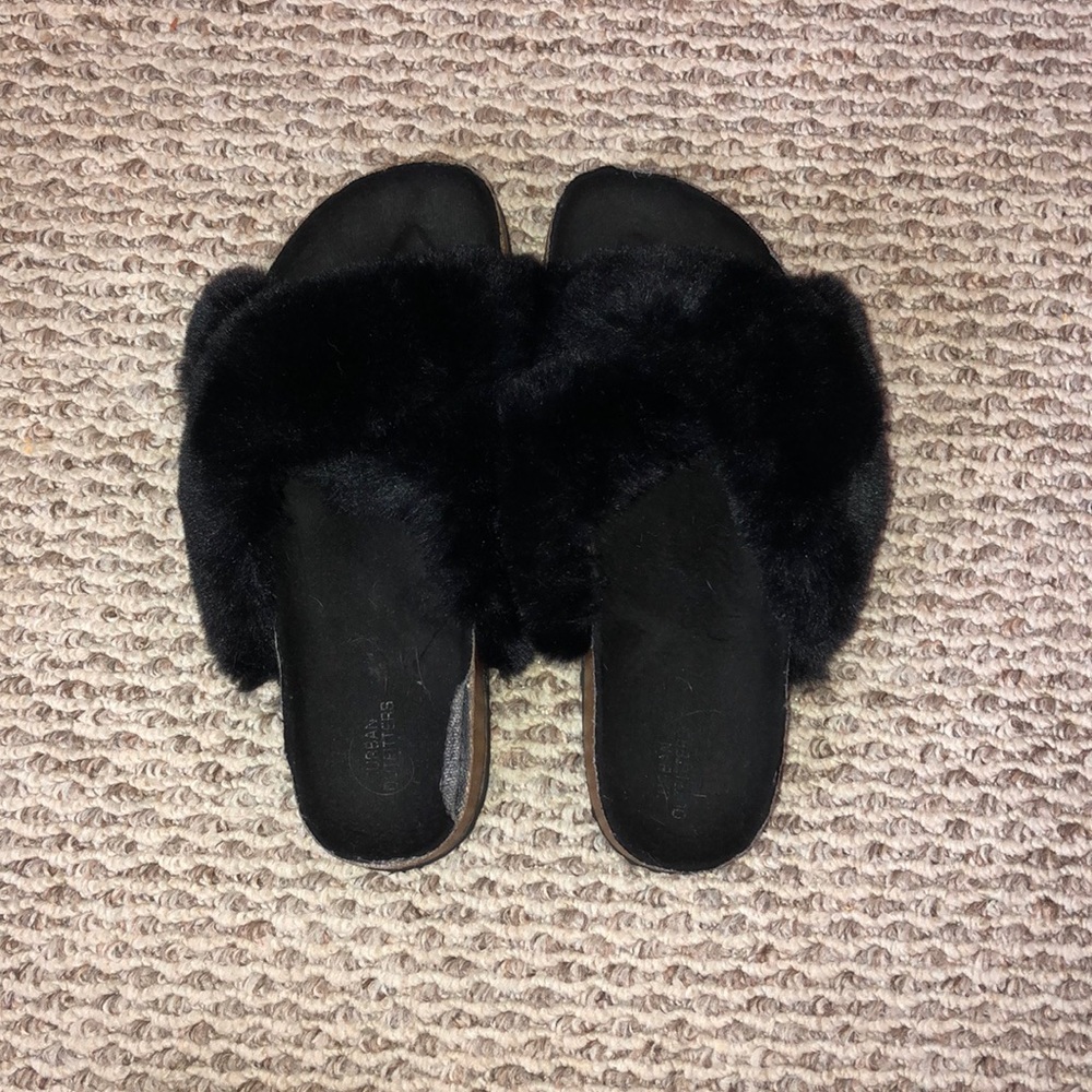 black furry slides